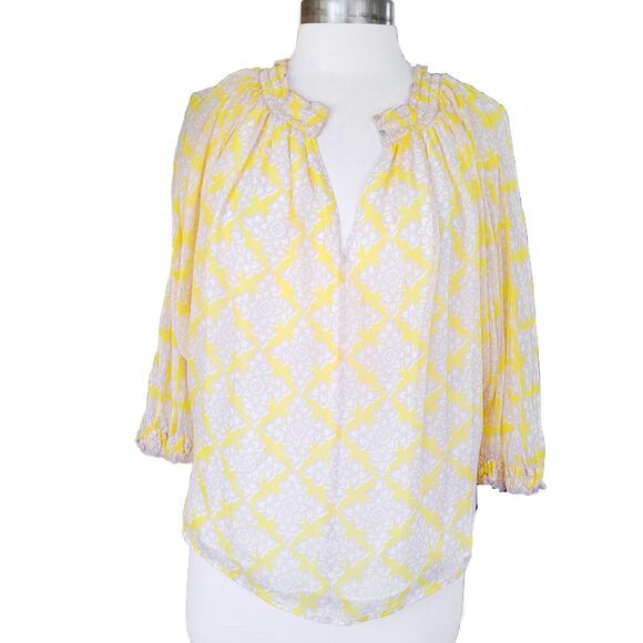 Diane Von Furstenberg Bryn Silk Chiffon Blouse Size 2 Yellow Beige Flowy Top - Picture 2 of 13